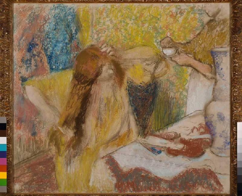 Sich kämmende Frau und Hausmädchen from Edgar Degas