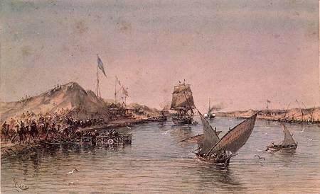 Shipping on the Suez Canal from a souvenir album commemorating the Voyage of Empress Eugenie (1826-1 from Edouard Riou