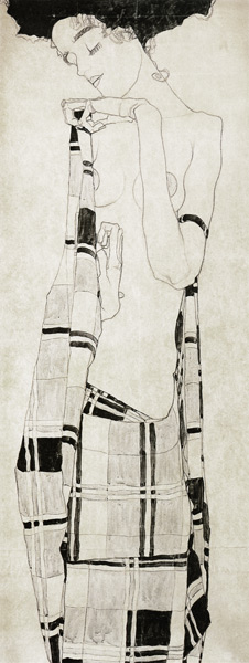 Stehendes Mädchen in kariertem Tuch from Egon Schiele