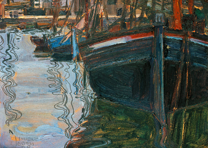 Boote, sich im Wasser spiegelnd from Egon Schiele