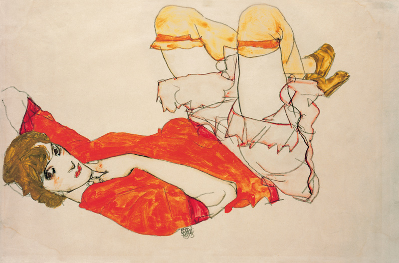 Wally in roter Bluse mit erhobenen Knien from Egon Schiele
