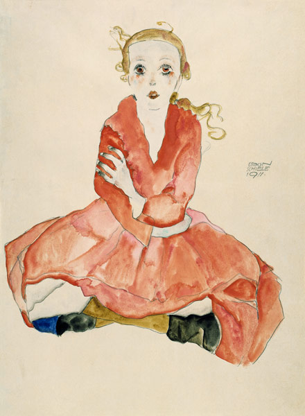 Sitzendes Mädchen, en face from Egon Schiele