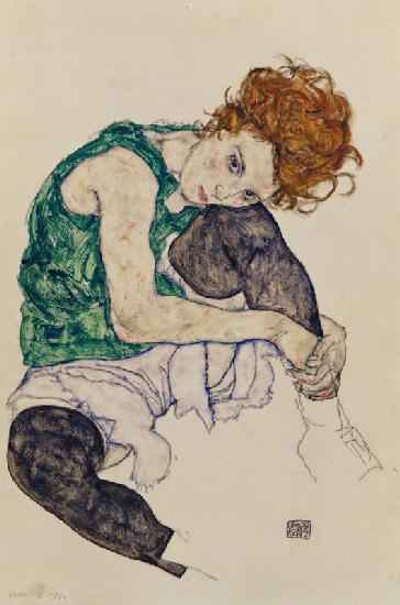Sitzende Frau mit hochgezogenem Knie - Egon Schiele