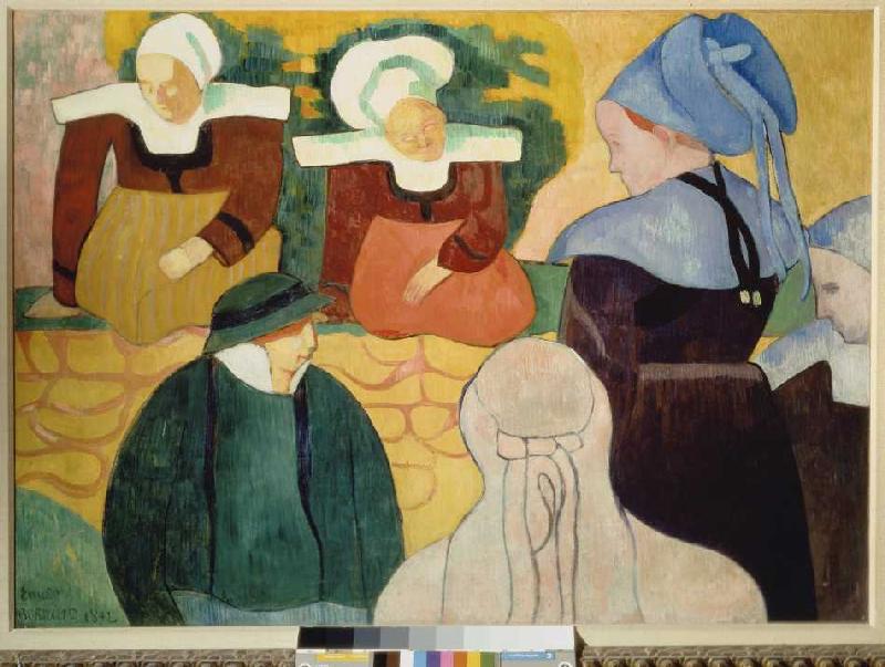Bretonische Frauen auf einer Mauer from Emile Bernard