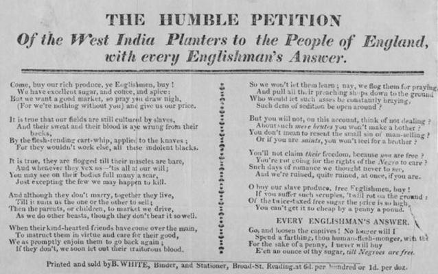 The Humble Petition of the West India Planters to the People of England, with Every Englishman's Ans from English School, (19th century)