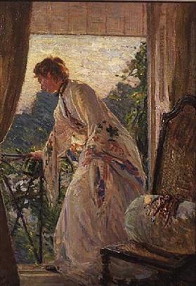 Auf dem Balkon ein Porträt von Veilchen, 1908