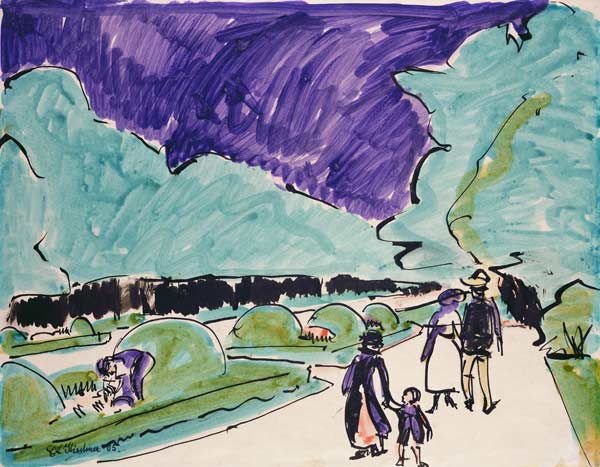 Entrance to a large garden in Dresden, 1905 (pen and ink and w/c on paper) from Ernst Ludwig Kirchner