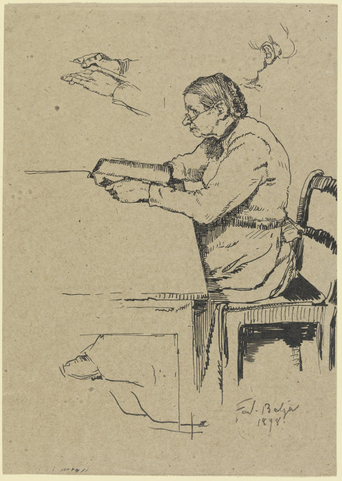 Sitzende ältere Schäfersfrau lesend from Ferdinand Balzer