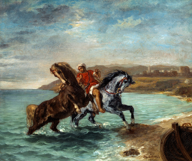 Zwei Pferde entsteigen dem Meer from Ferdinand Victor Eugène Delacroix