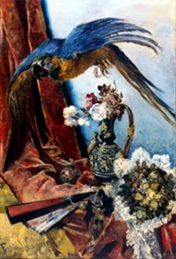 Papagei, über einem Stillleben fliegend. from Ferdinand Wagner