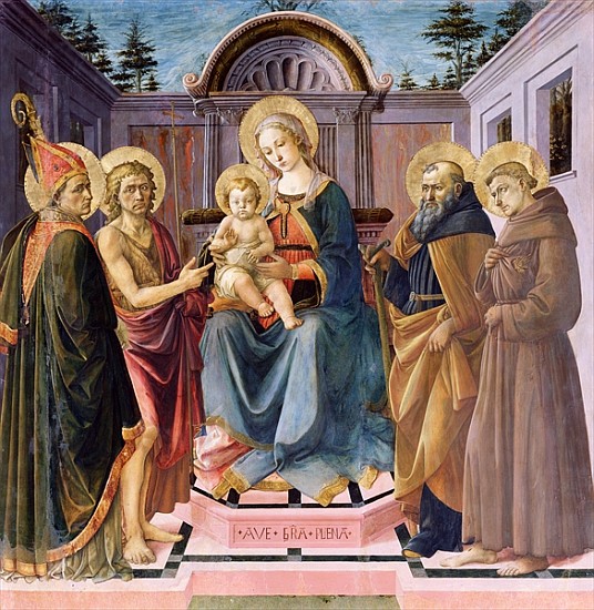 Madonna and Child Enthroned with (LtoR) SS. Zenobius, John the Baptist, Anthony Abbot and Francis from Francesco di Stefano Pesellino
