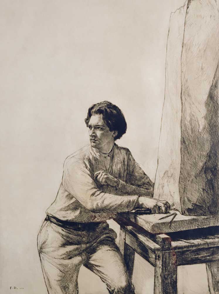 Porträt von Jacob Epstein (1880-1959) 1909 (Kaltnadelradierung in dunkelbrauner Tinte) from Francis Dodd
