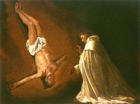 Die Vision des hl. Petrus Nolascus mit dem gekreuzigten Apostel Petrus from Francisco de Zurbarán (y Salazar)