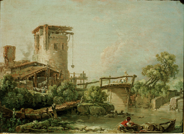 Landschaft mit Turm u.Brücke from François Boucher