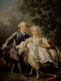 Kinderbildnis Charles Philippe von Frankreich mit Schwester Marie-Adelaide from François-Hubert Drouais