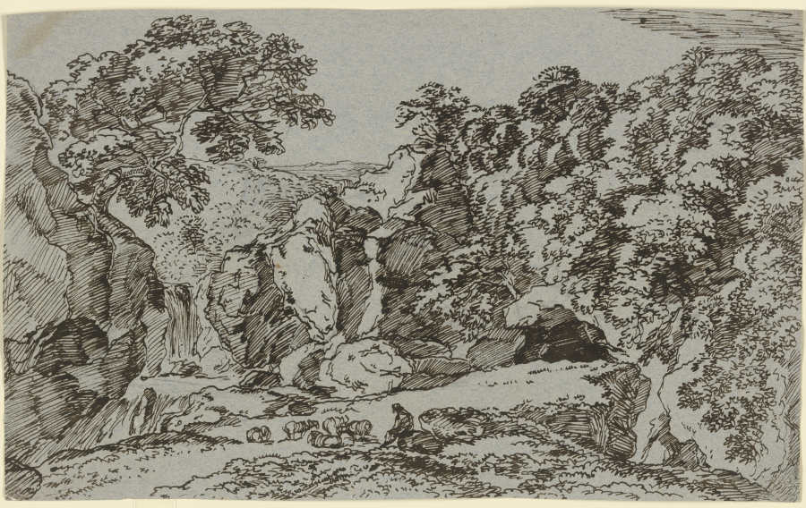 An einer Felsformation weidende Schafe from Franz Innocenz Josef Kobell