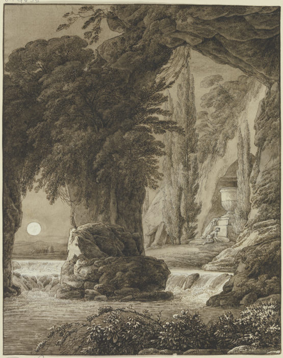 Felshöhle mit antikem Monument bei Mondschein from Franz Innocenz Josef Kobell
