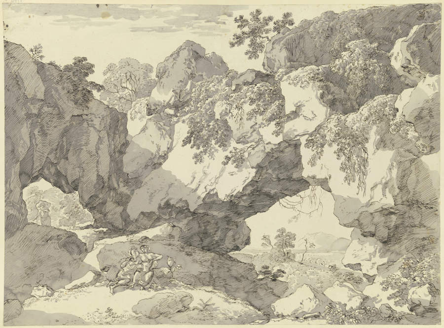 Großes Felsentor, im Vordergrund lagern ein Jüngling und ein Mädchen from Franz Innocenz Josef Kobell