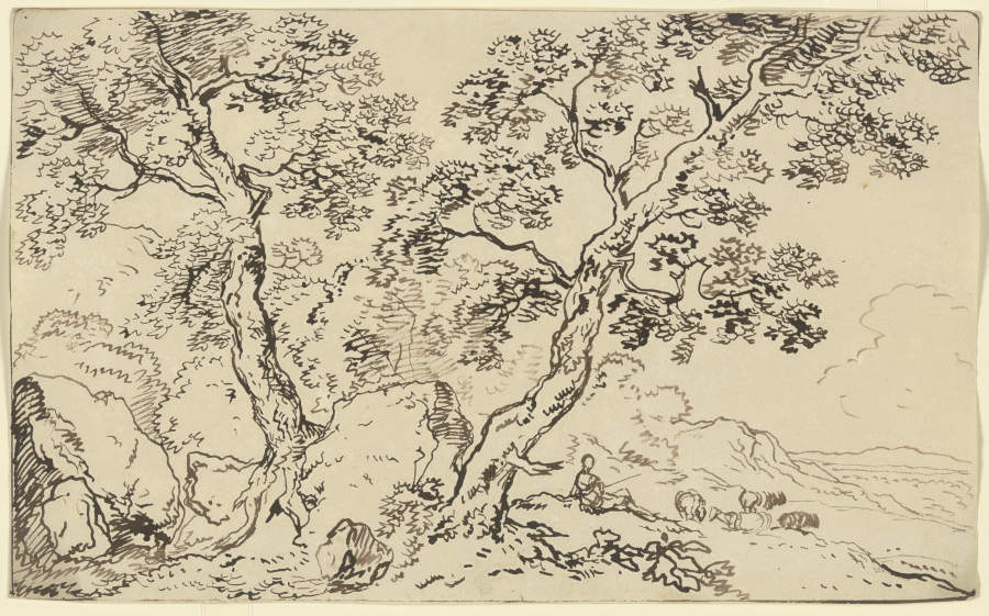 Zwei Laubbäume in der Landschaft stehend from Franz Innocenz Josef Kobell