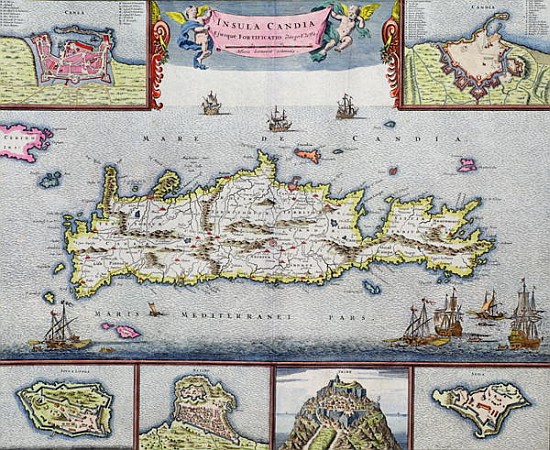 Map of the Island of Candia (Crete) with the sea port of Herakleion, c.1680 from Frederick de Wit