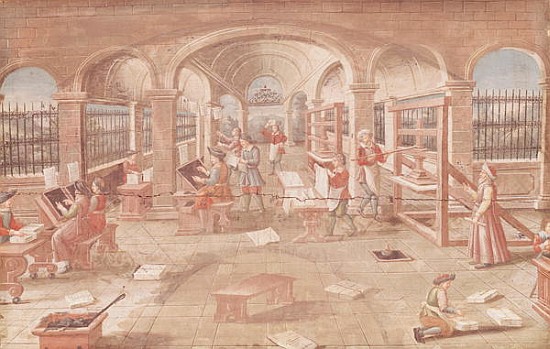 Interior of a Printing Works in the 16th Century from French School