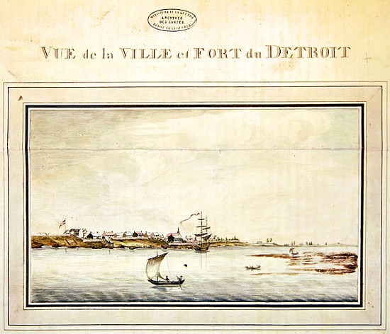 View of the town and fort of Detroit, late eighteenth century from French School