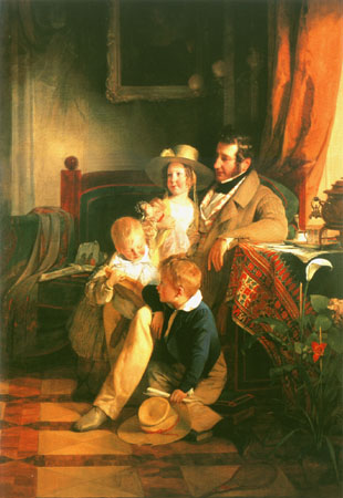 Rudolf von Arthaber mit seinen Kindern Rudolf, Emilie und Gustav, das Bildnis der gestorbenen Mutter from Friedrich von Amerling