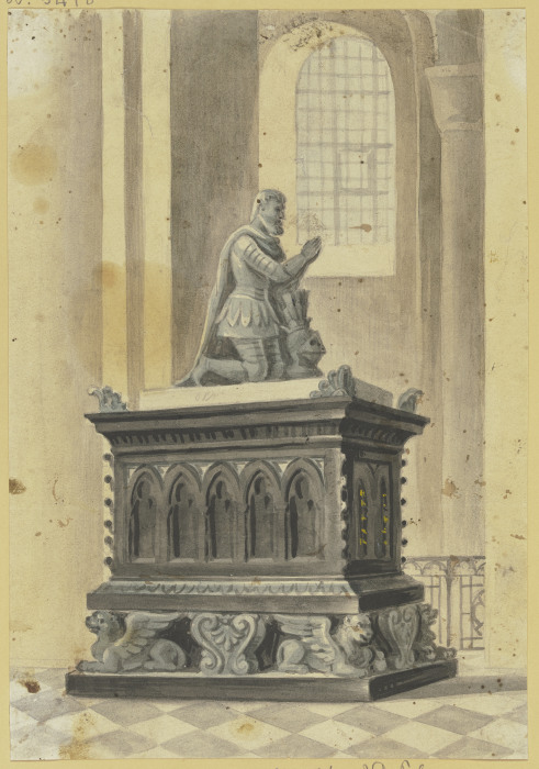 Grabmal in einer Kirche, ein Ritter auf einem Sarkophag kniend from Friedrich von Gärtner