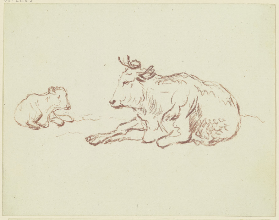 Liegende Kuh nach links mit liegendem Kalb from Friedrich Wilhelm Hirt