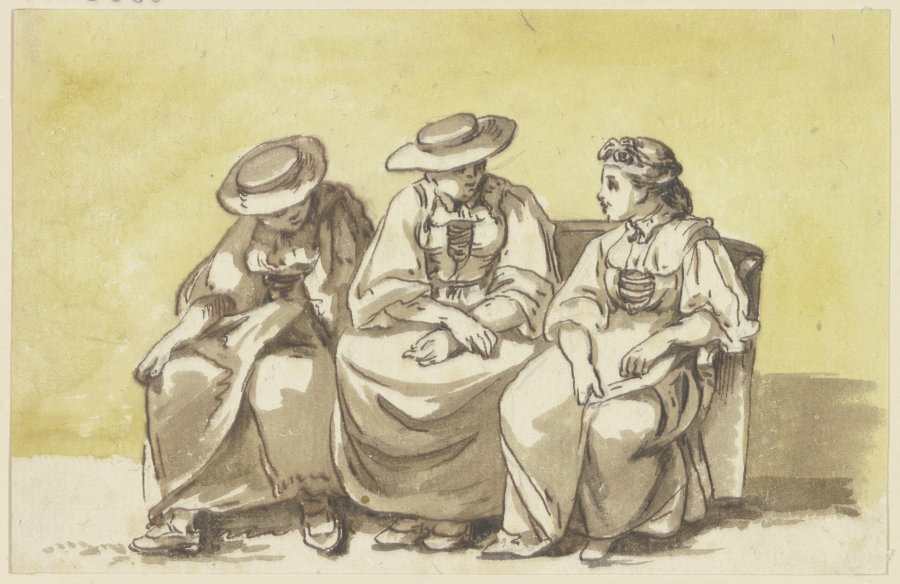 Drei auf einem Sofa sitzende Frauen in Unterhaltung from Georg Melchior Kraus