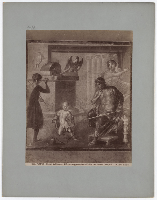 Pompei: Domus Vettiorum, Affresco rappresentante Ercole che strozza i serpenti, No. 11203 from Giacomo Brogi