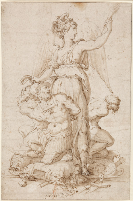 Geflügelte Viktoria mit Palmzweig und drei auf Trophäen knienden Gefangenen from Giorgio Vasari