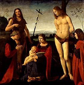 Maria mit dem Kind, sowie den hll. Johannes d.Täufer, Sebastian und Stiftern from Giovanni Boltraffio