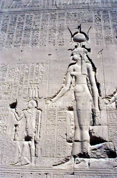 Relief depicting Cleopatra VII (69-30 BC) and her son Ptolemy XVI, from the rear wall of the temple from Greco-Roman