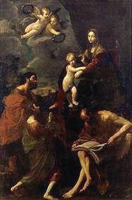 Thronende Madonna mit drei Heiligen