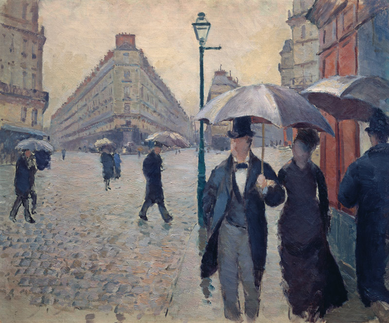 Regentag in Paris, an der Kreuzung der Rue de Turin und Rue de Moskau.Skizze from Gustave Caillebotte