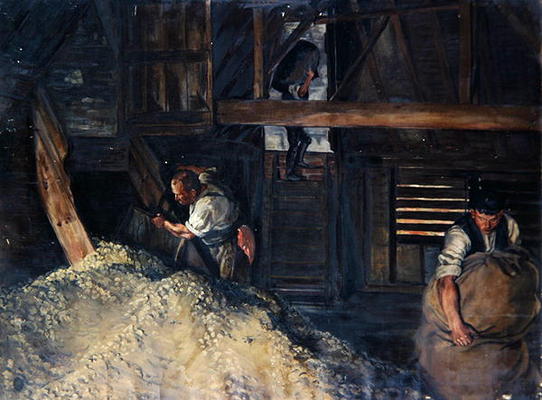 Workers: Workmen Bagging Hops, 1904 (oil on canvas) from Harold Oakley