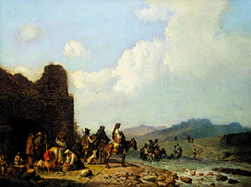 Campagna-Landschaft mit ziehenden Landleuten vor einer Ruine from Heinrich Bürkel