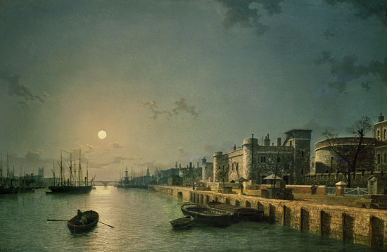 Tower of London and the Thames in moonlight from Henry Pether