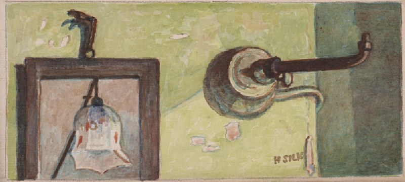 Gas fitting and mirror, c.1930 (pencil & w/c on paper) from Henry Silk
