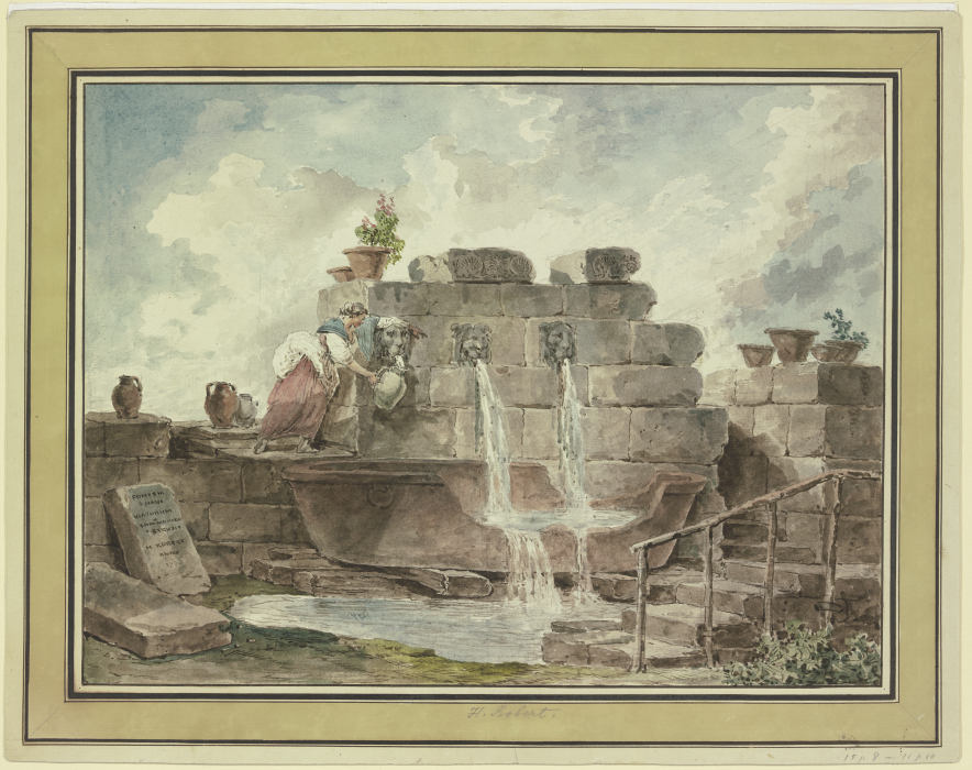 Römischer Brunnen mit einer Frau, die Wasser holt from Hubert Robert
