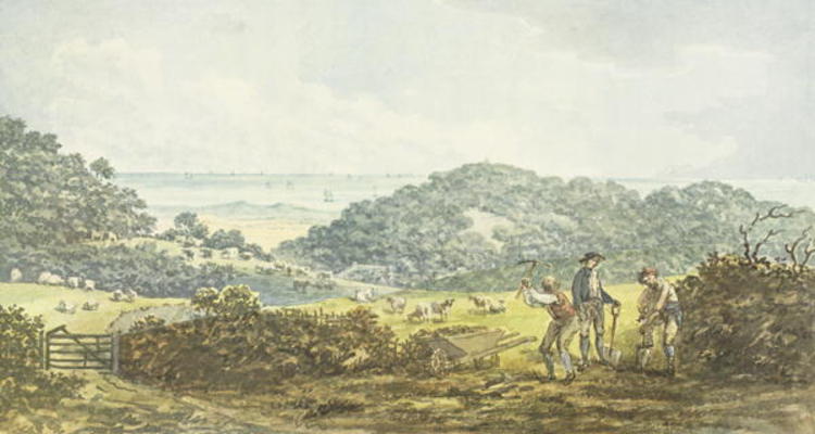 Panoramic 'before' view, from the Red Book for Antony House, c.1812 (w/c on paper) from Humphry Repton