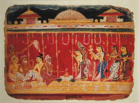 The Marriage of Krishna's Parents, from a dispersed manuscript of the 'Bhagavata Purana' from Mewar, from Indian School