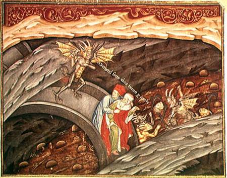 Ms 207 f.245 Dante's Inferno with a commentary by Guiniforte degli Bargigi from Scuola pittorica italiana