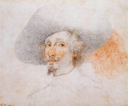 Head of man wearing a large plumed hat from Scuola pittorica italiana