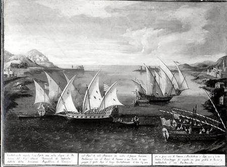 Incident off Patras between the Venetian Captain Ivanovich da Dabrota and the Turkish Pirate Barbaro from Scuola pittorica italiana
