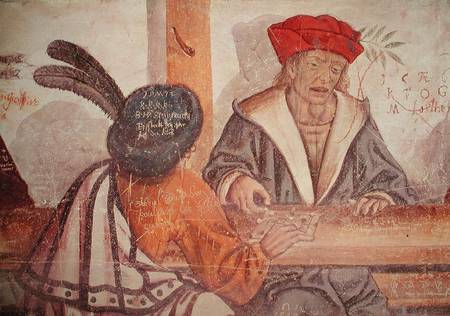 Interior of an Inn, detail of two men playing a board game from Scuola pittorica italiana