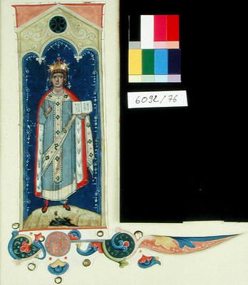 AE II 327 St. Louis (1215-70) Carrying the Sceptre and the Hand of Justice, c.1320 (vellum) from Italian School, (14th century)