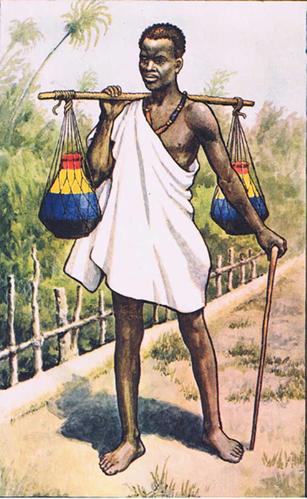 Uganda: Einheimischer mit Milch, nach MacMillan-Schulplakaten, um 1950-60 from J. Macfarlane