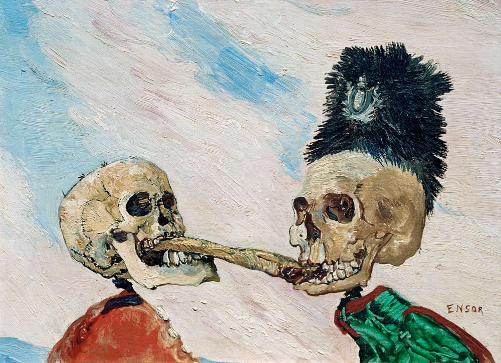Skelette kämpfen um einen Hering from James Ensor